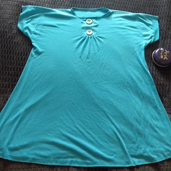 Vintage 80s turquoise t-shirt daydress napdress housedress - Picture 3 of 8
